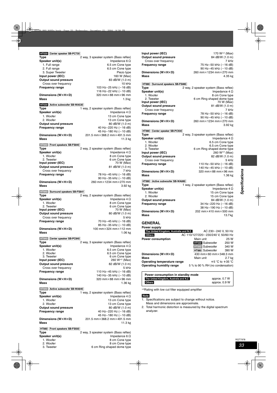 Panasonic SC-HT840 User Manual | Page 33 / 36