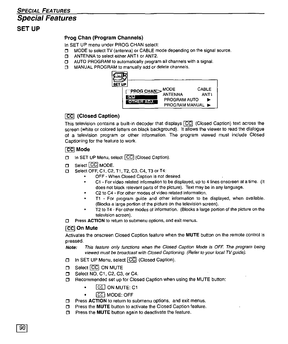 Special features, Setup | Panasonic PT 51DX80 User Manual | Page 16 / 52