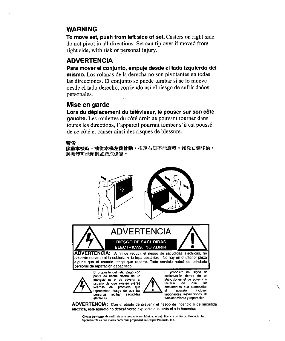 Warning, Advertencia, Mise en garete | Panasonic PT 51DX80 User Manual | Page 28 / 52