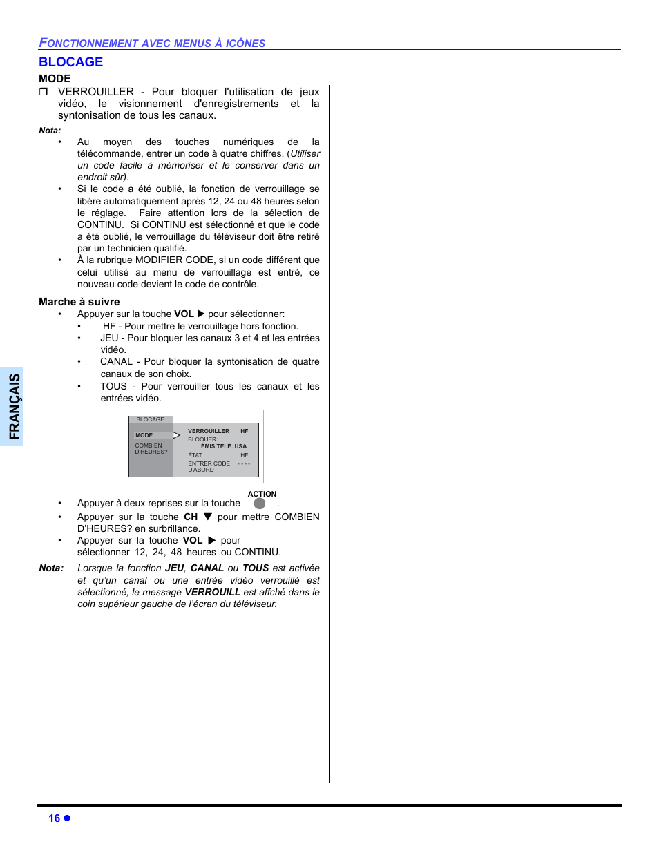 Blocage, Françai s | Panasonic CT 32SL14 User Manual | Page 66 / 80