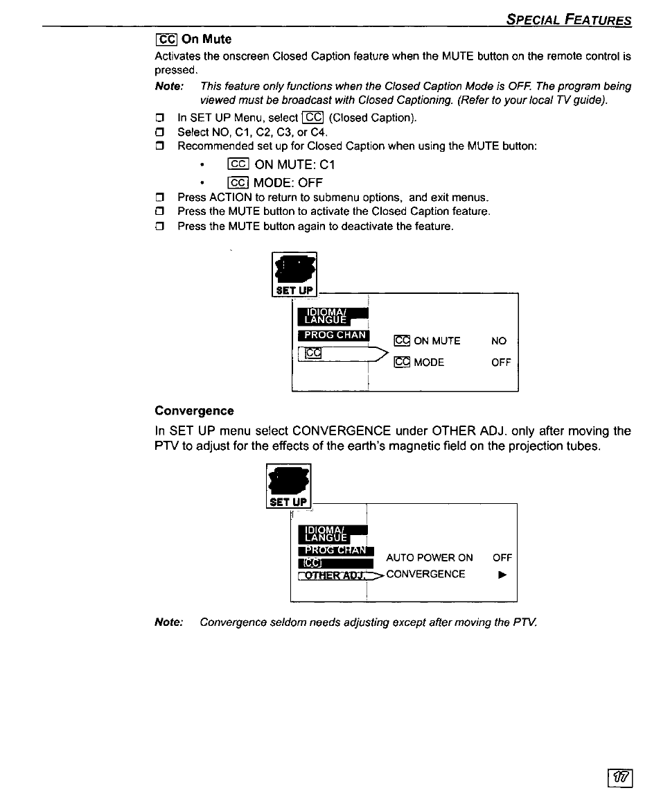 Cc] on mute: c1 « [cc] mode: off | Panasonic PT-61SX30 User Manual | Page 19 / 52