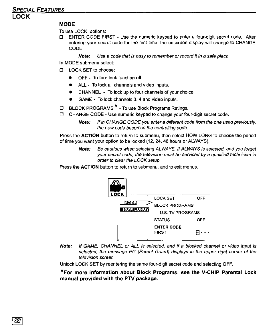 Lock | Panasonic PT-61SX30 User Manual | Page 24 / 52