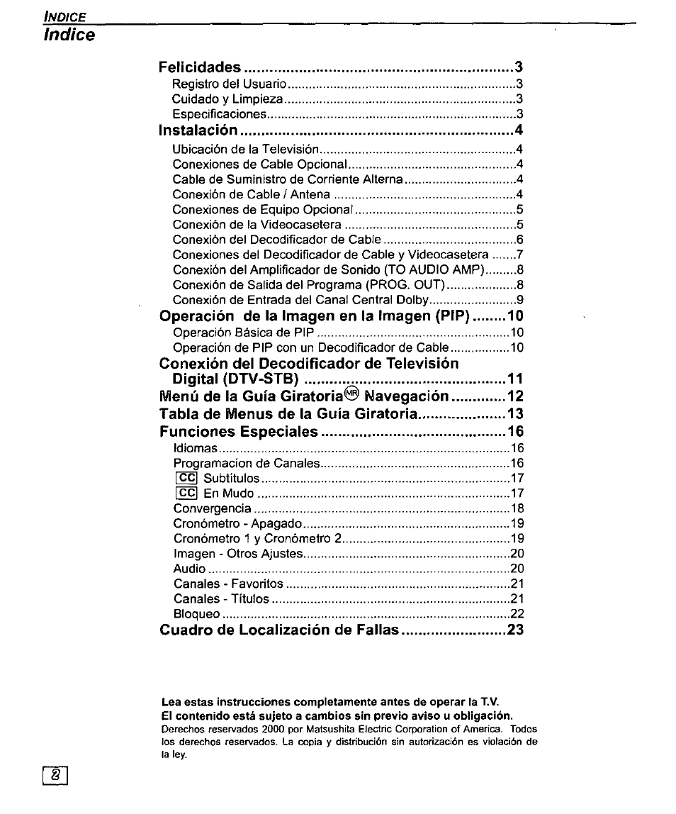 Indice | Panasonic PT-61SX30 User Manual | Page 30 / 52