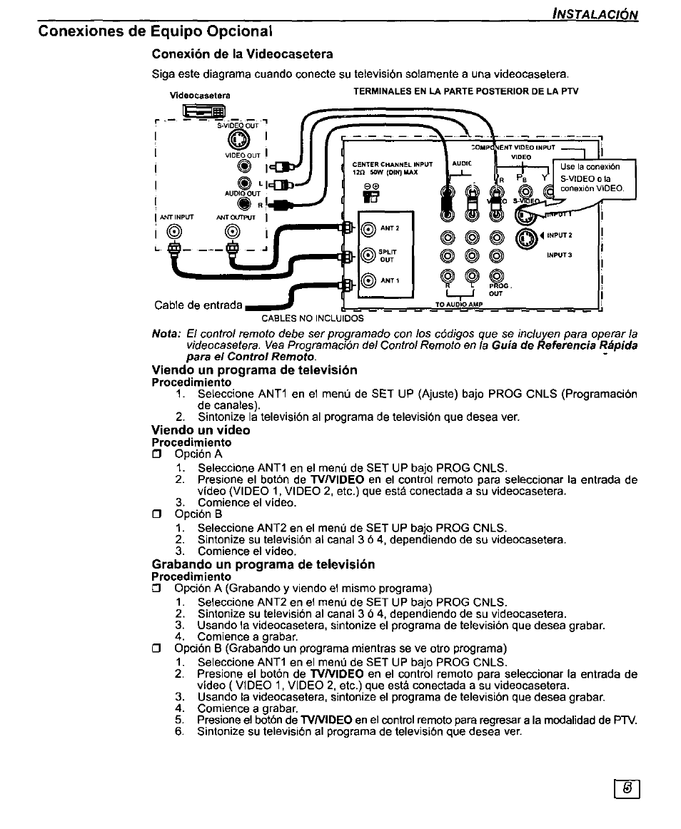 Conexiones de equipo opcional | Panasonic PT-61SX30 User Manual | Page 33 / 52