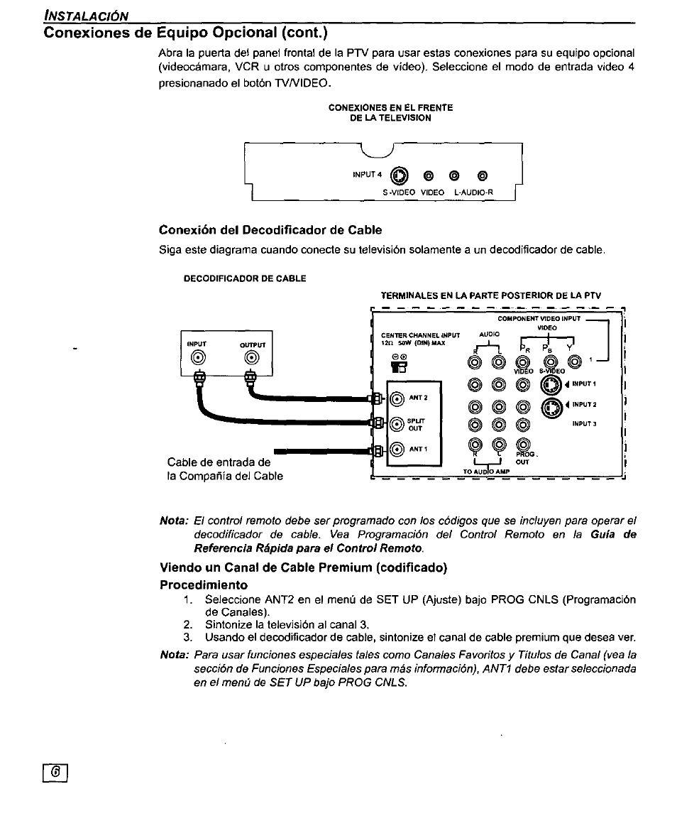 Conexiones de equipo opcional (cont.) | Panasonic PT-61SX30 User Manual | Page 34 / 52