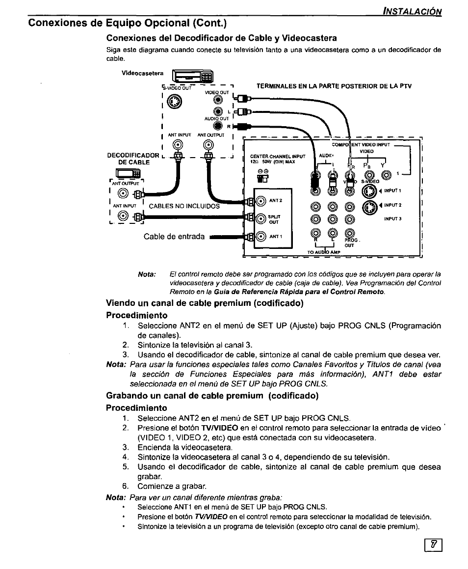 Conexiones de equipo opcional (cont.) | Panasonic PT-61SX30 User Manual | Page 35 / 52