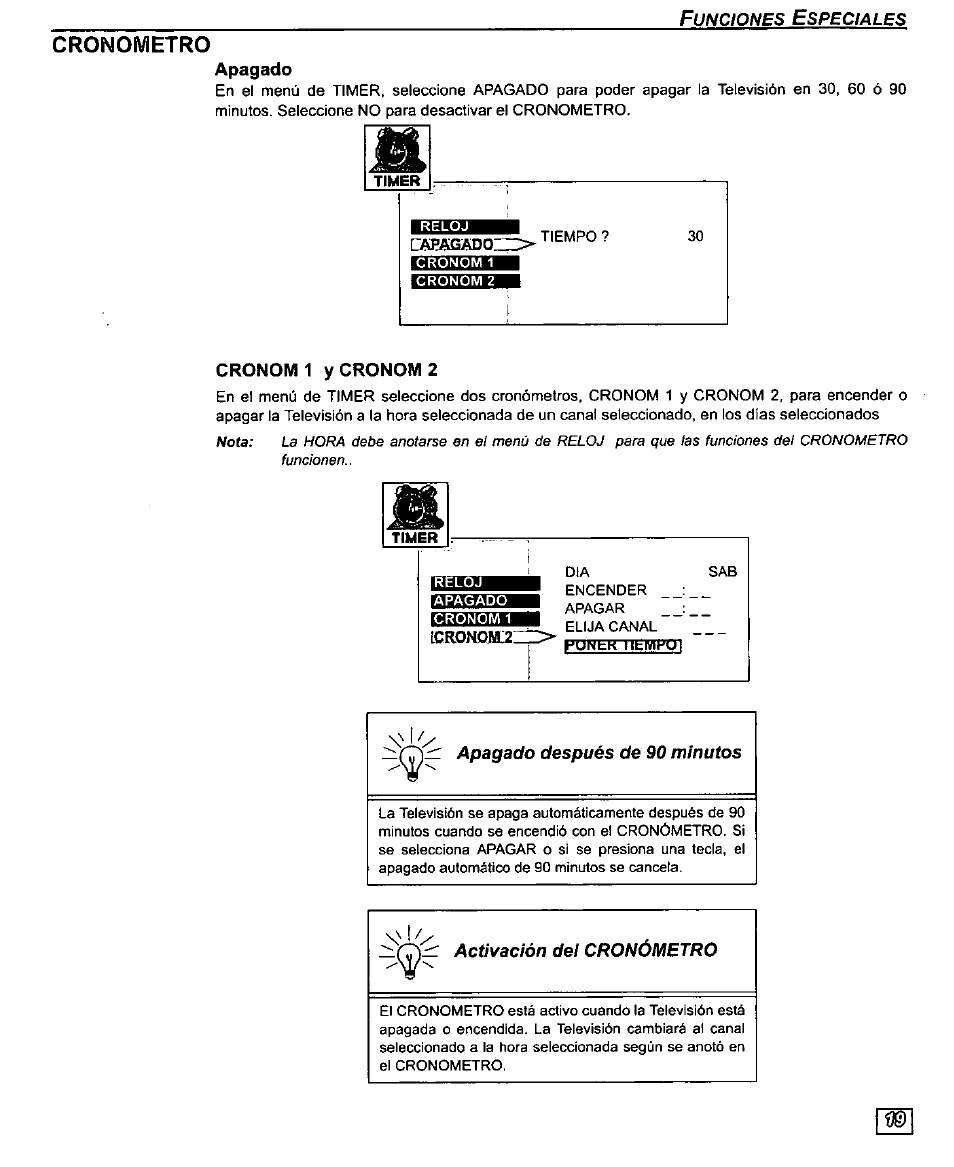 Cronometro, Cronom 1 ycronom2 | Panasonic PT-61SX30 User Manual | Page 47 / 52