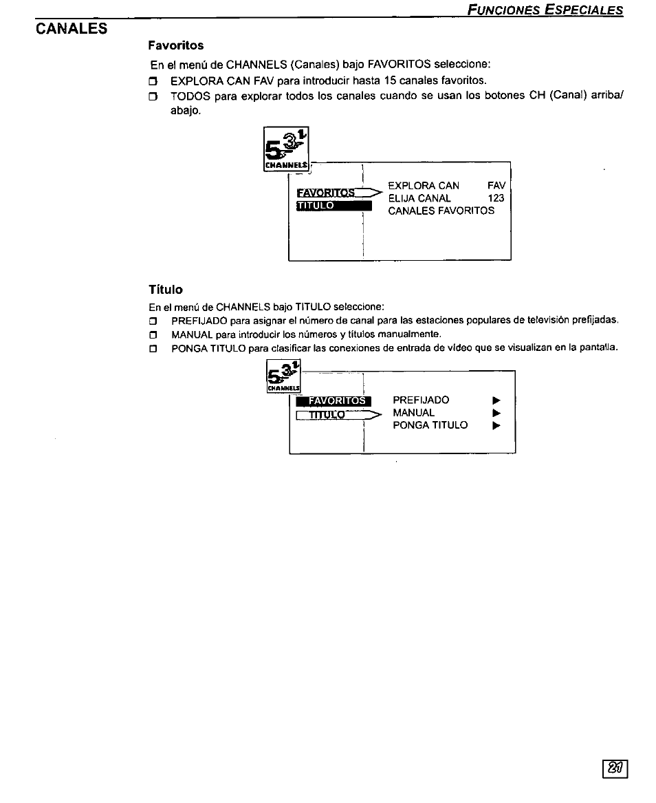 Canales | Panasonic PT-61SX30 User Manual | Page 49 / 52