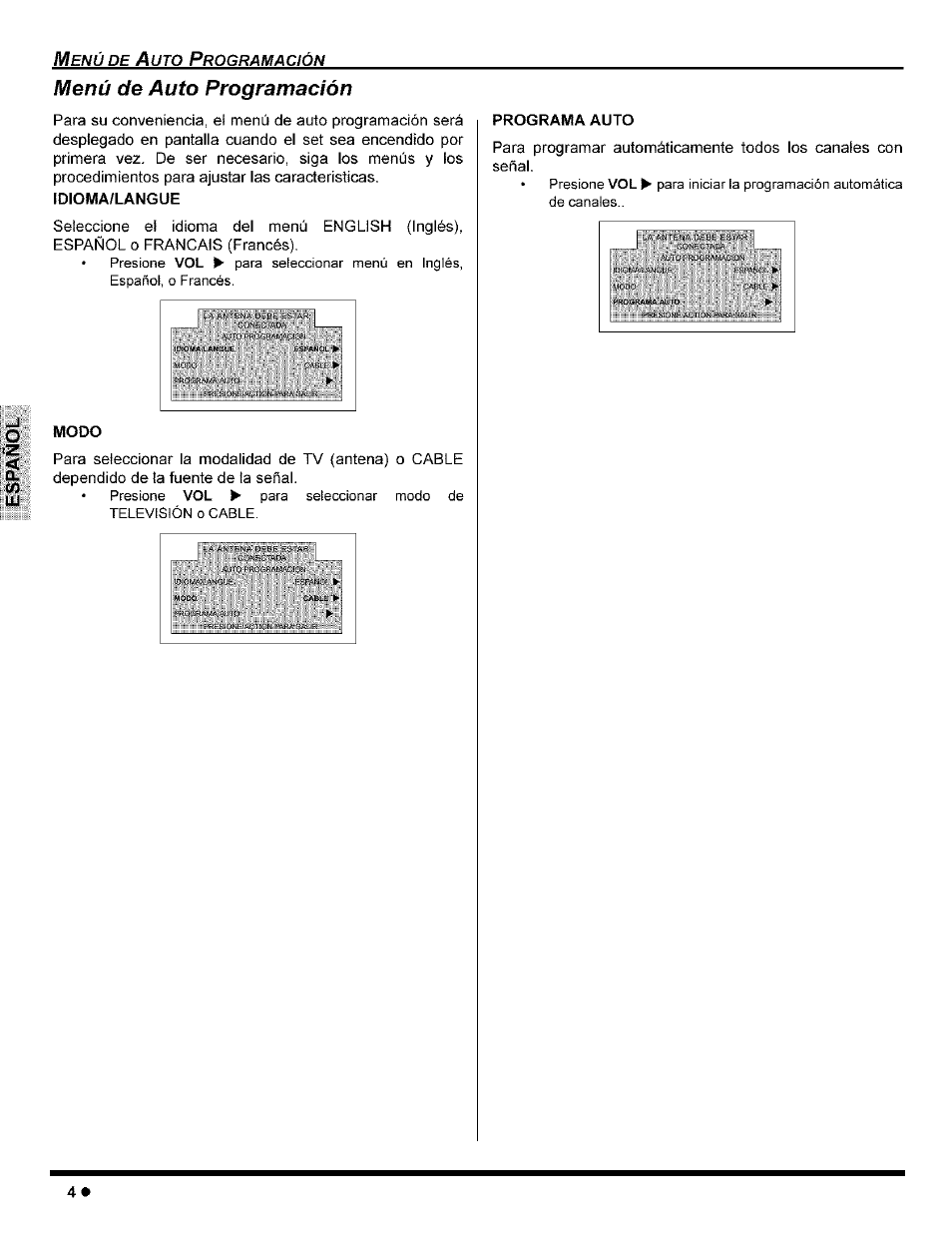Menú de auto programación, Modo, Programa auto | Panasonic CT-32G8 User Manual | Page 24 / 45