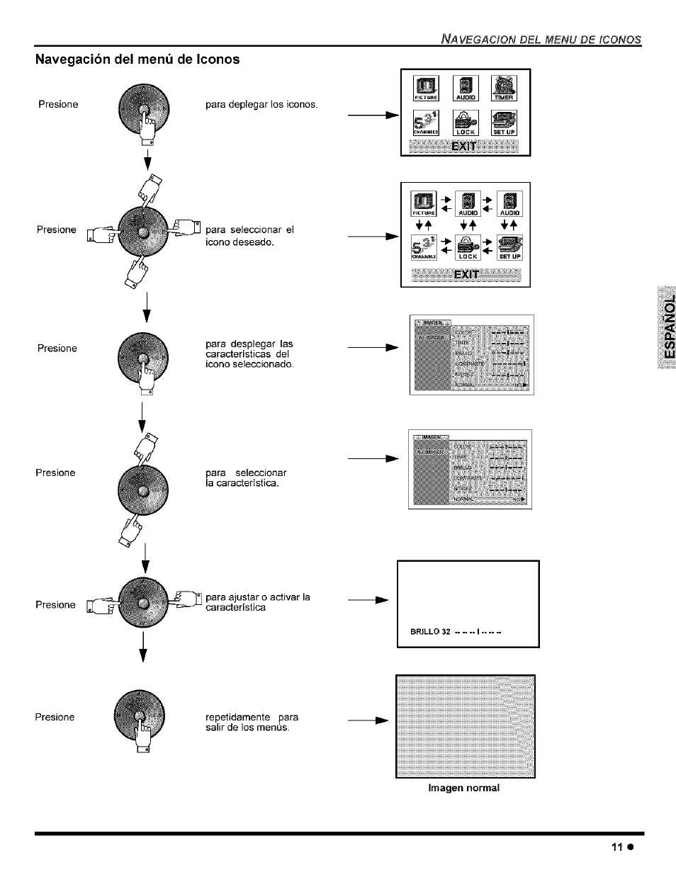 Navegación del menú de iconos, Exit | Panasonic CT-32G8 User Manual | Page 31 / 45