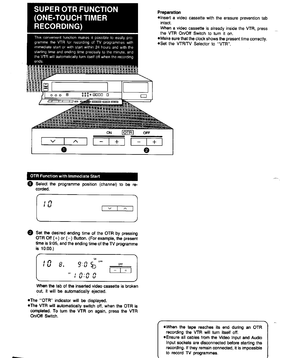 Super otr function (one-touch timer recording) | Panasonic NV-G21 User Manual | Page 20 / 32