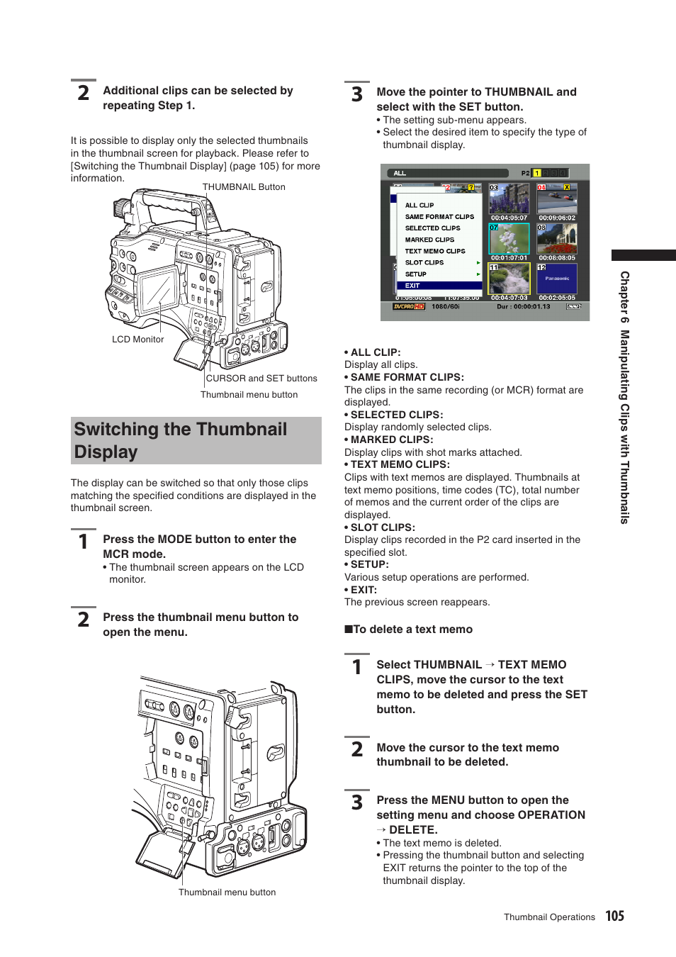 Switching the thumbnail display | Panasonic AG-HPX500E User Manual | Page 105 / 152