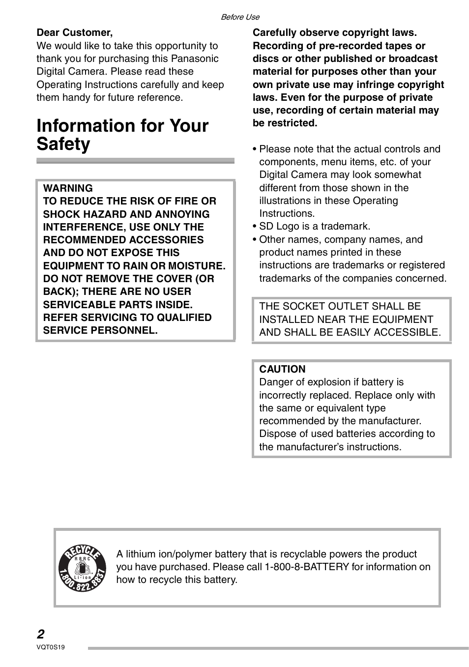 Before use, About theese operating instructions, Information for your safety | Panasonic DMC-LX1PP User Manual | Page 2 / 136