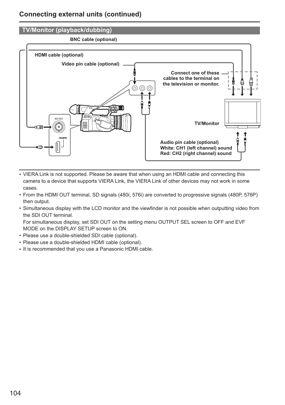 Connecting external units (continued) | Panasonic AG-HPX250EN User Manual | Page 104 / 170