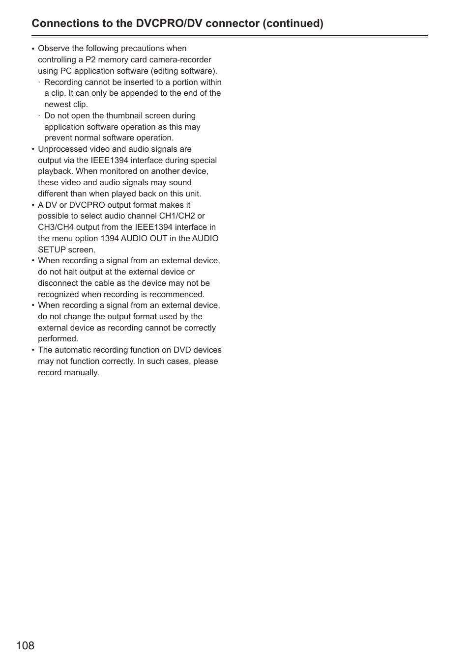 Connections to the dvcpro/dv connector (continued) | Panasonic AG-HPX250EN User Manual | Page 108 / 170