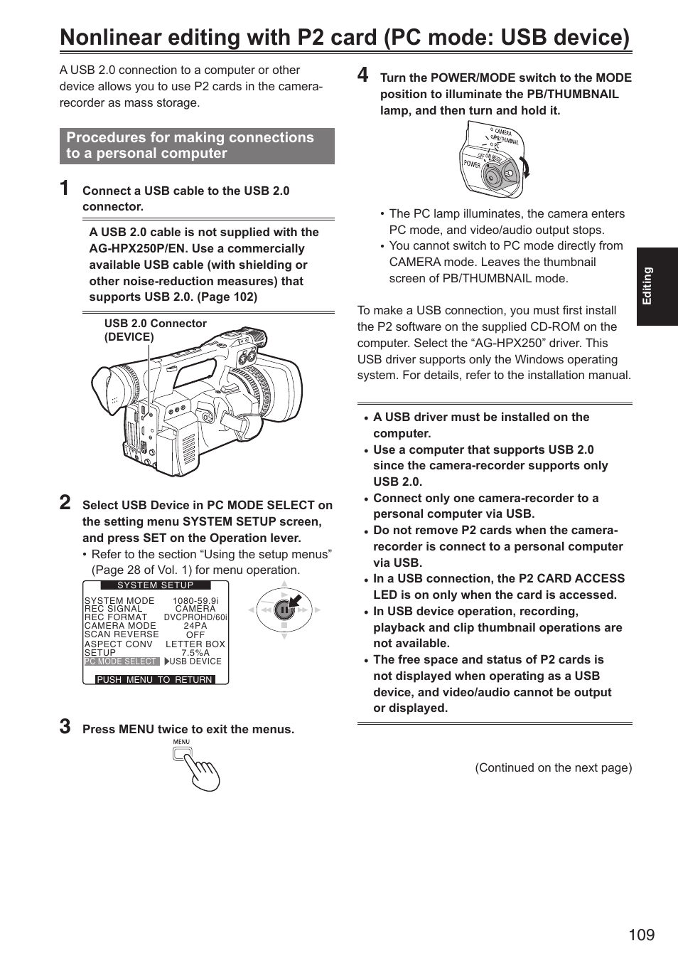 Panasonic AG-HPX250EN User Manual | Page 109 / 170