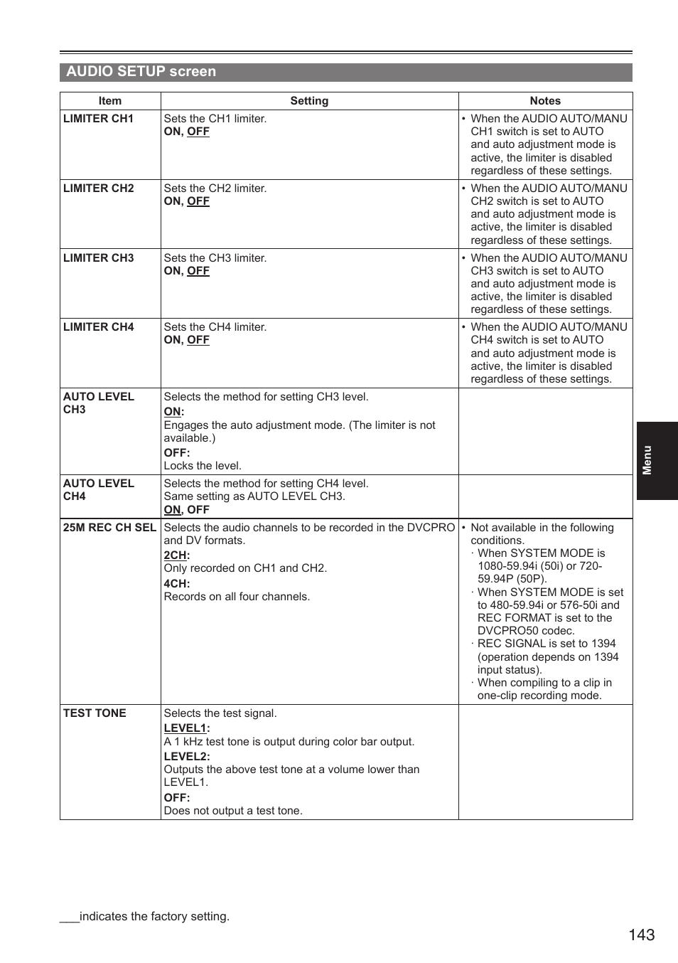 Audio setup screen | Panasonic AG-HPX250EN User Manual | Page 143 / 170