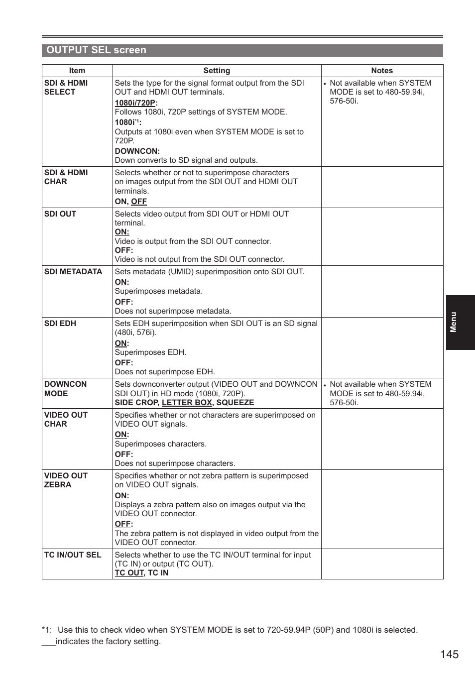 Output sel screen | Panasonic AG-HPX250EN User Manual | Page 145 / 170