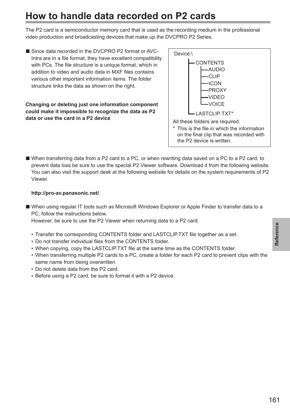 How to handle data recorded on p2 cards | Panasonic AG-HPX250EN User Manual | Page 161 / 170
