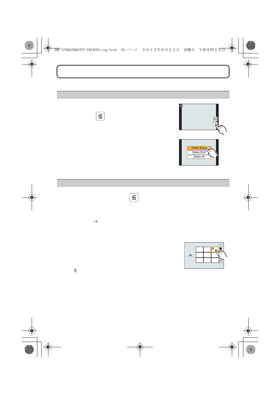Deleting pictures | Panasonic DMC-G5X User Manual | Page 30 / 56