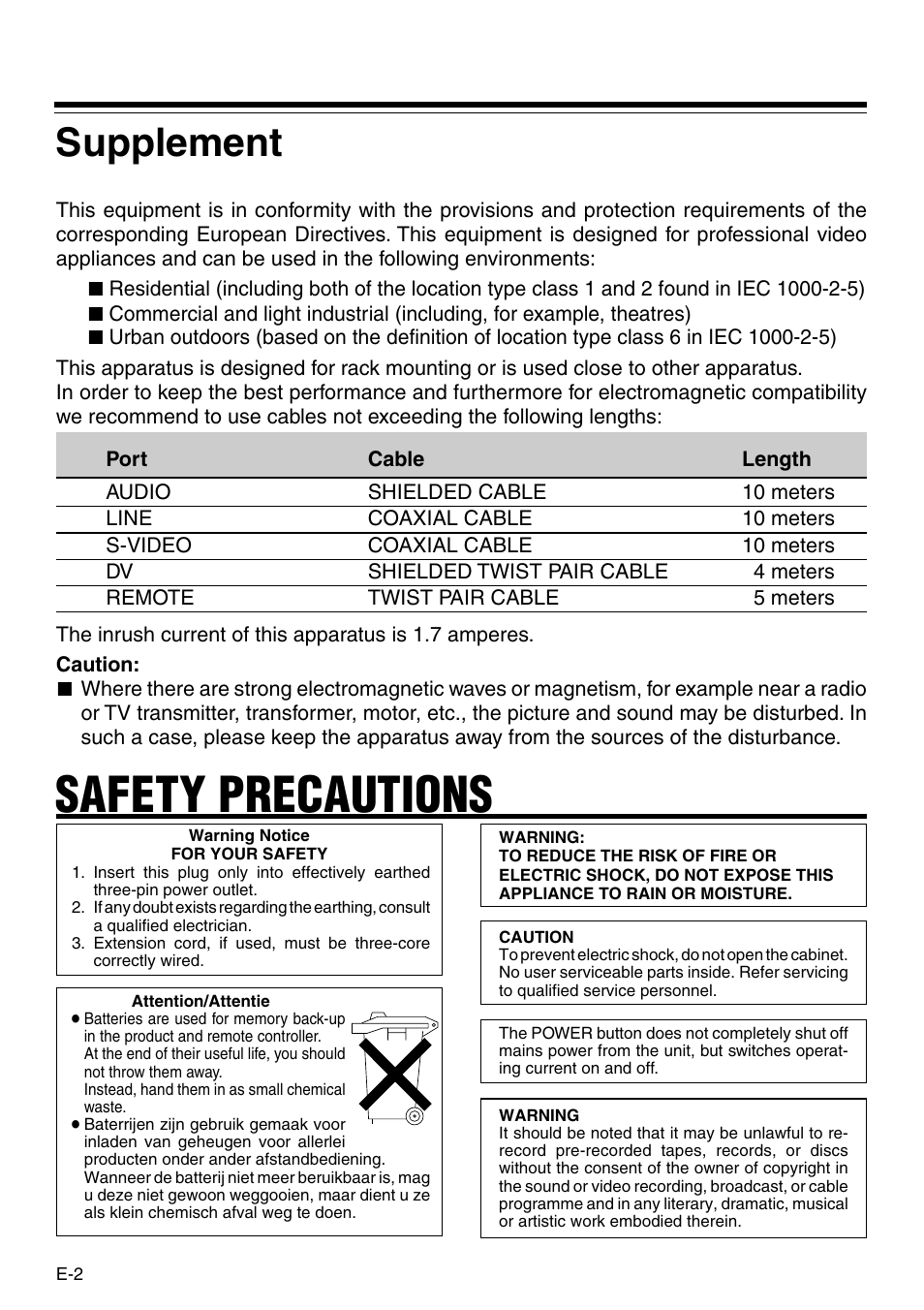 Safety precautions, Supplement | Panasonic VQT0C55 User Manual | Page 2 / 68