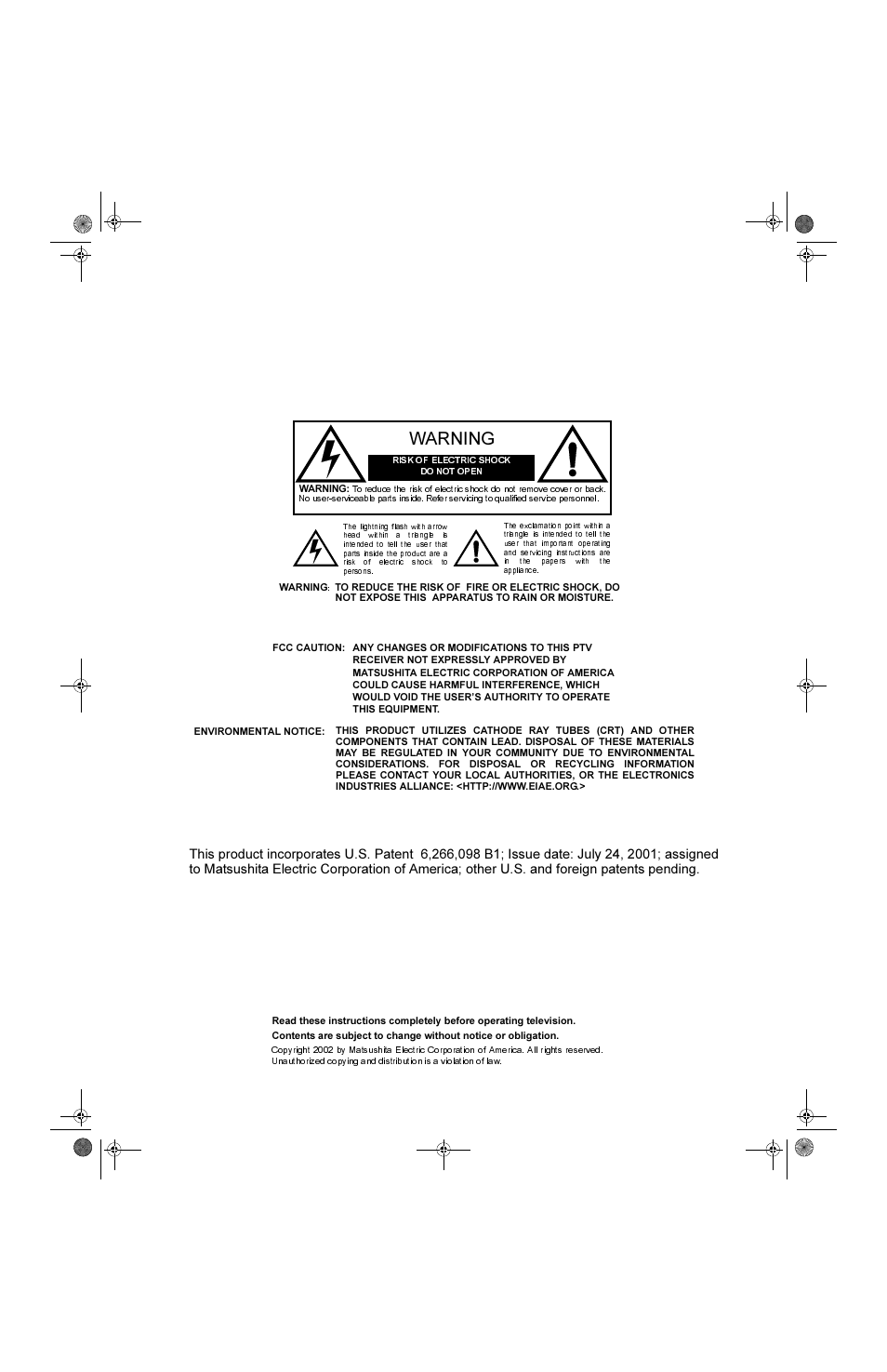 Panasonic CinemaVision PT 61HX42 User Manual | Page 2 / 108