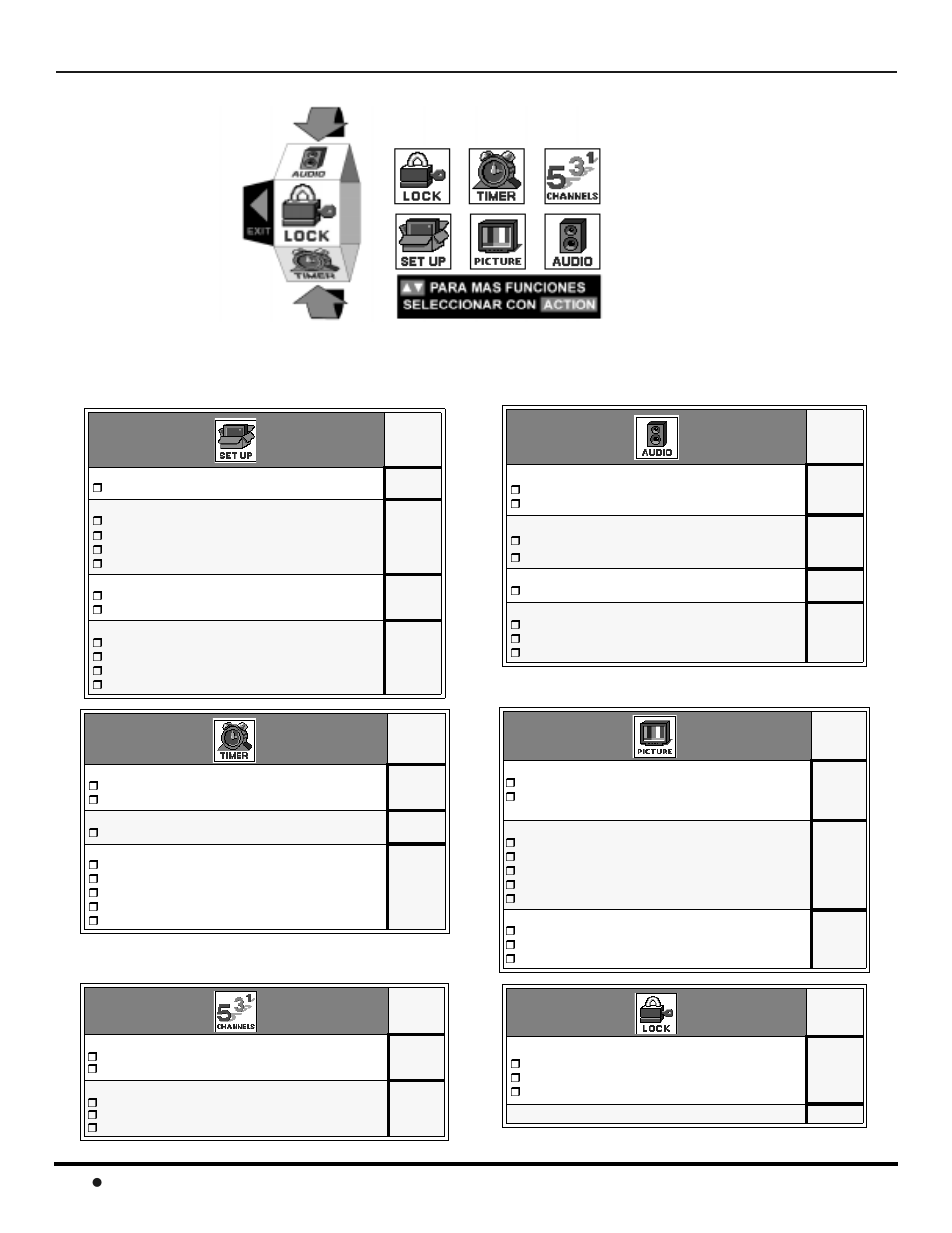 Menu de la guia giratoria, Menu de la guia de iconos giratoria, Menú de la guía giratoria | Menus de la guía de iconos giratoria | Panasonic CinemaVision PT 61HX42 User Manual | Page 84 / 108