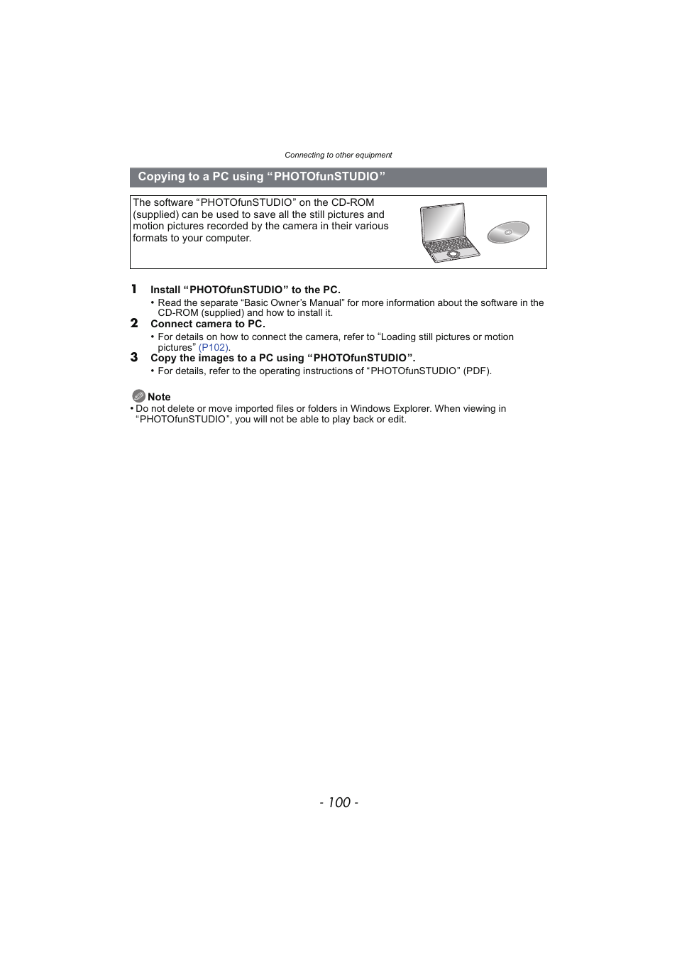 Copying to a pc using “ photofunstudio, Copying to a pc using, Photofunstudio | Panasonic DMC-SZ02 User Manual | Page 100 / 128