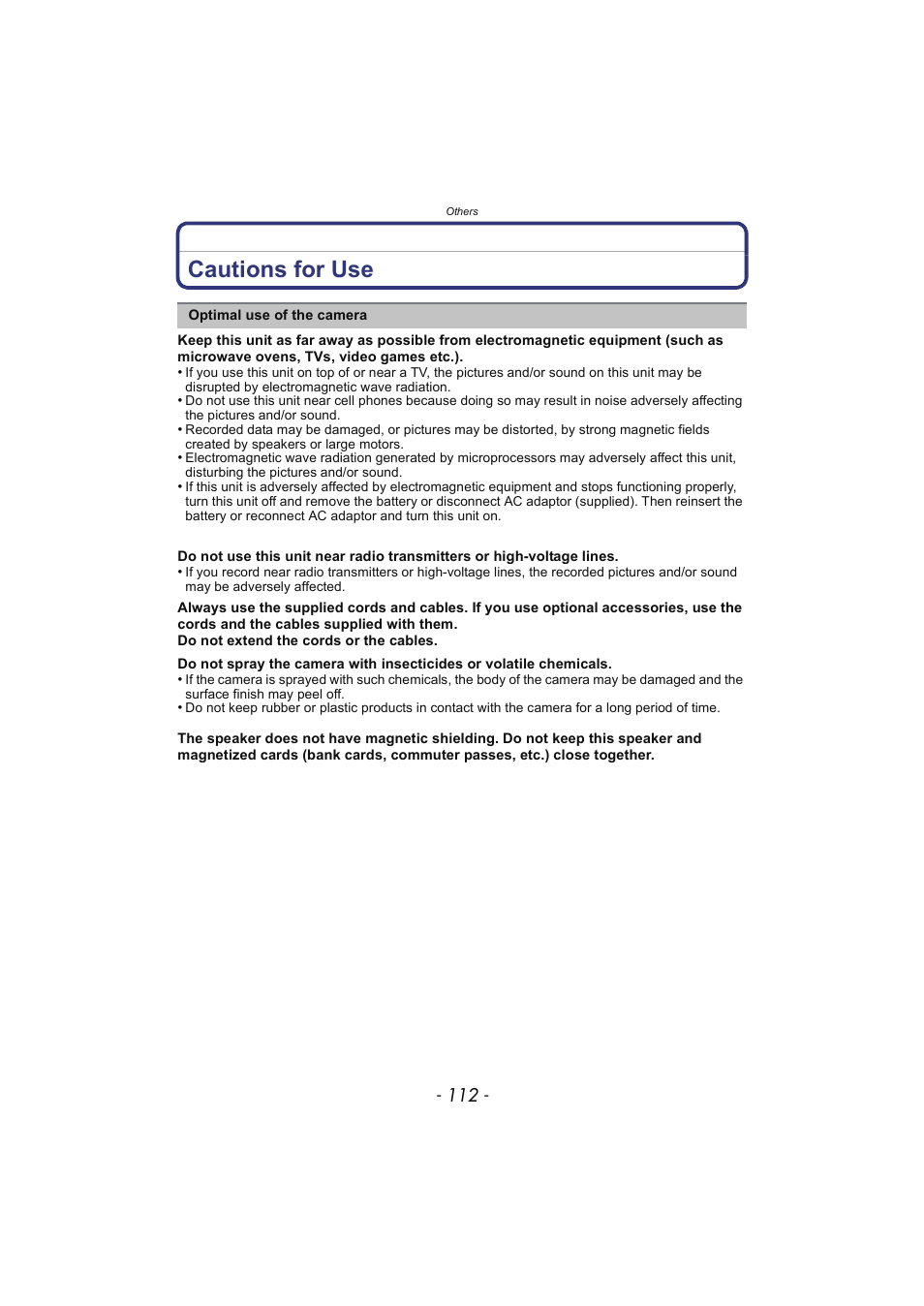 Cautions for use | Panasonic DMC-SZ02 User Manual | Page 112 / 128