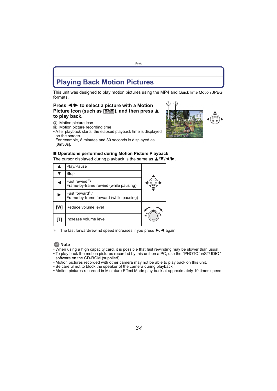 Playing back motion pictures | Panasonic DMC-SZ02 User Manual | Page 34 / 128