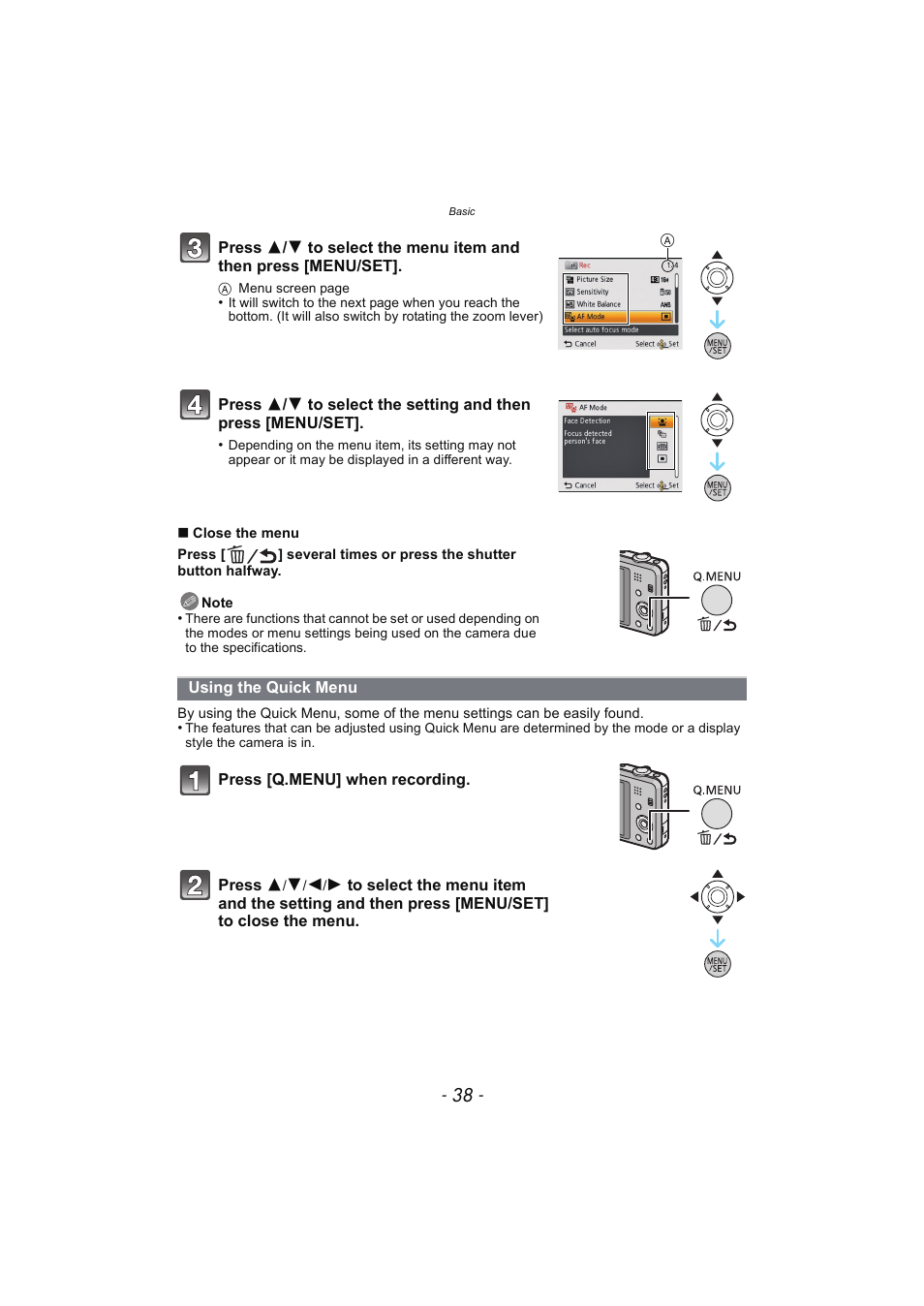 Using the quick menu, P38) | Panasonic DMC-SZ02 User Manual | Page 38 / 128