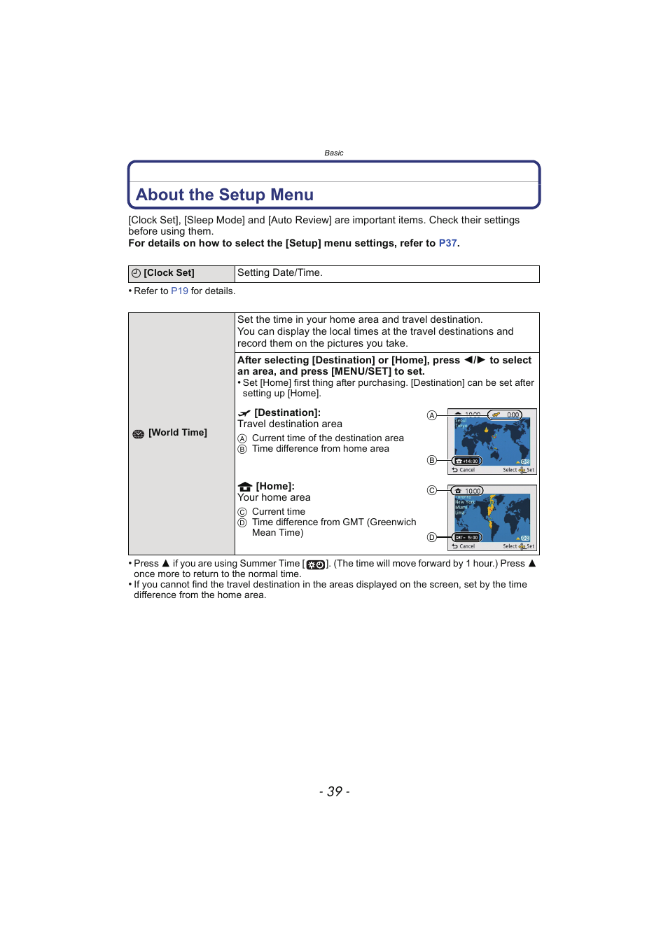 About the setup menu | Panasonic DMC-SZ02 User Manual | Page 39 / 128