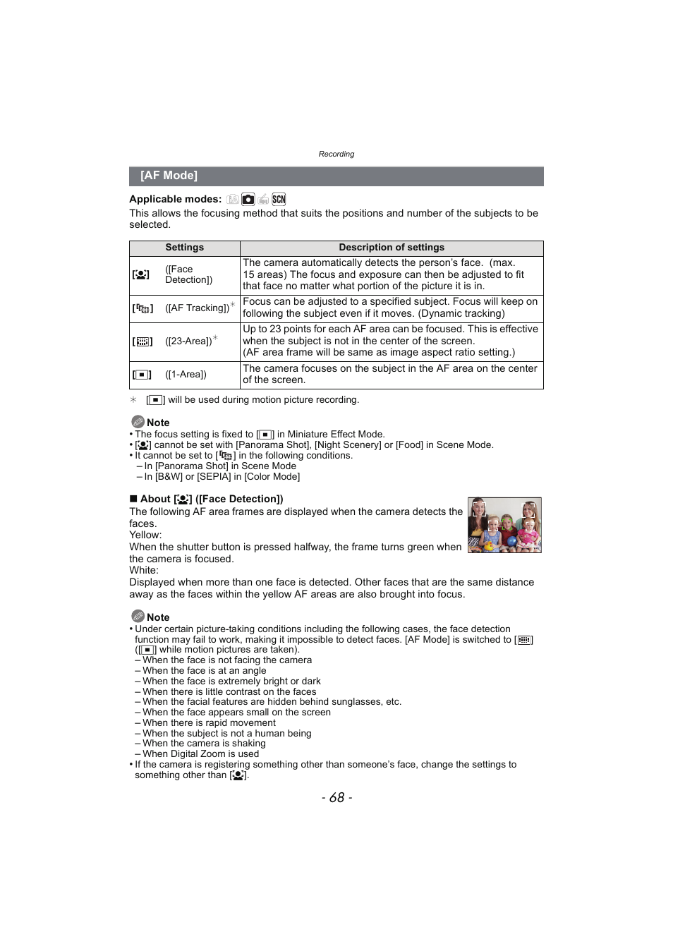 Af mode | Panasonic DMC-SZ02 User Manual | Page 68 / 128