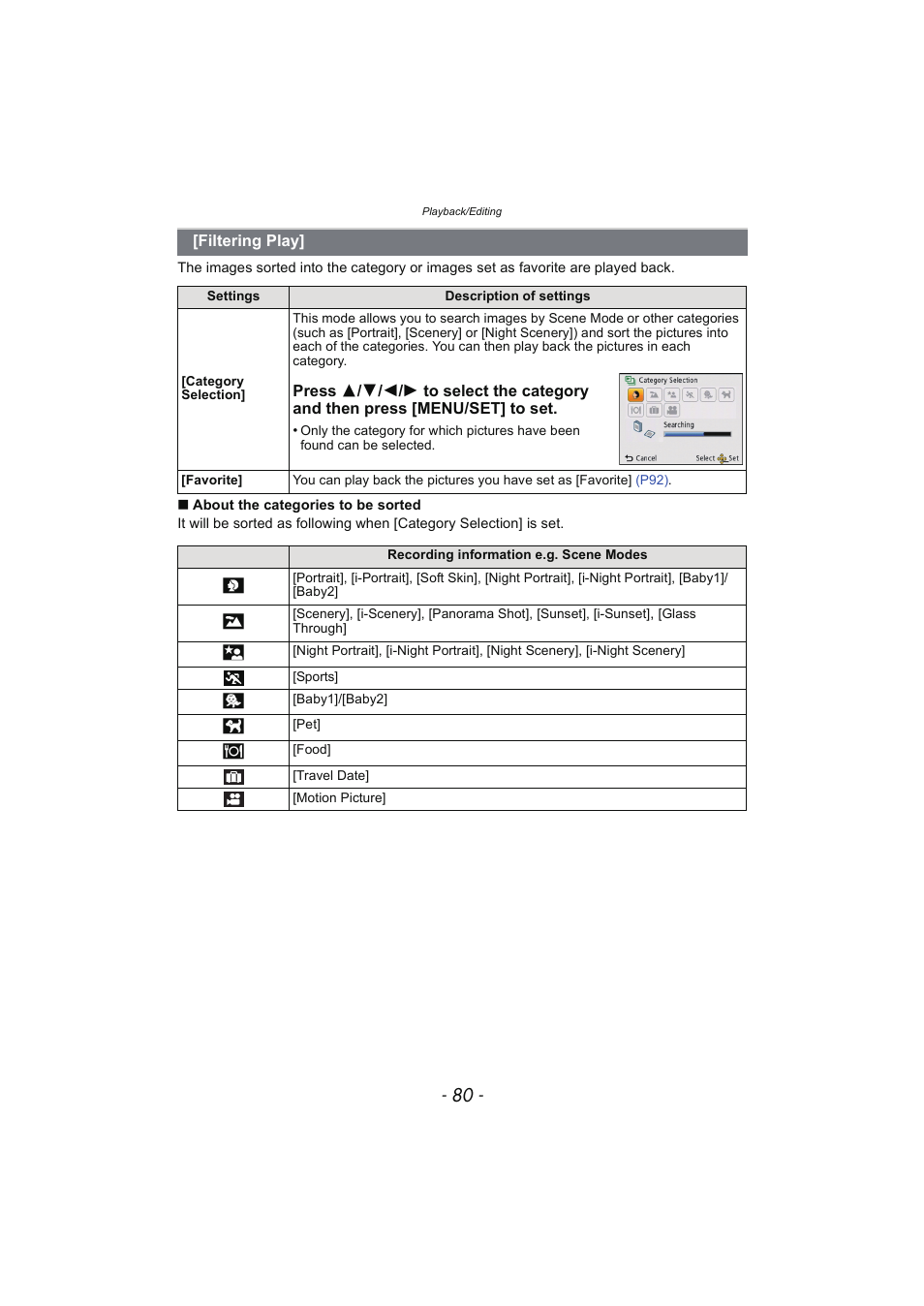 Filtering play, P80) | Panasonic DMC-SZ02 User Manual | Page 80 / 128