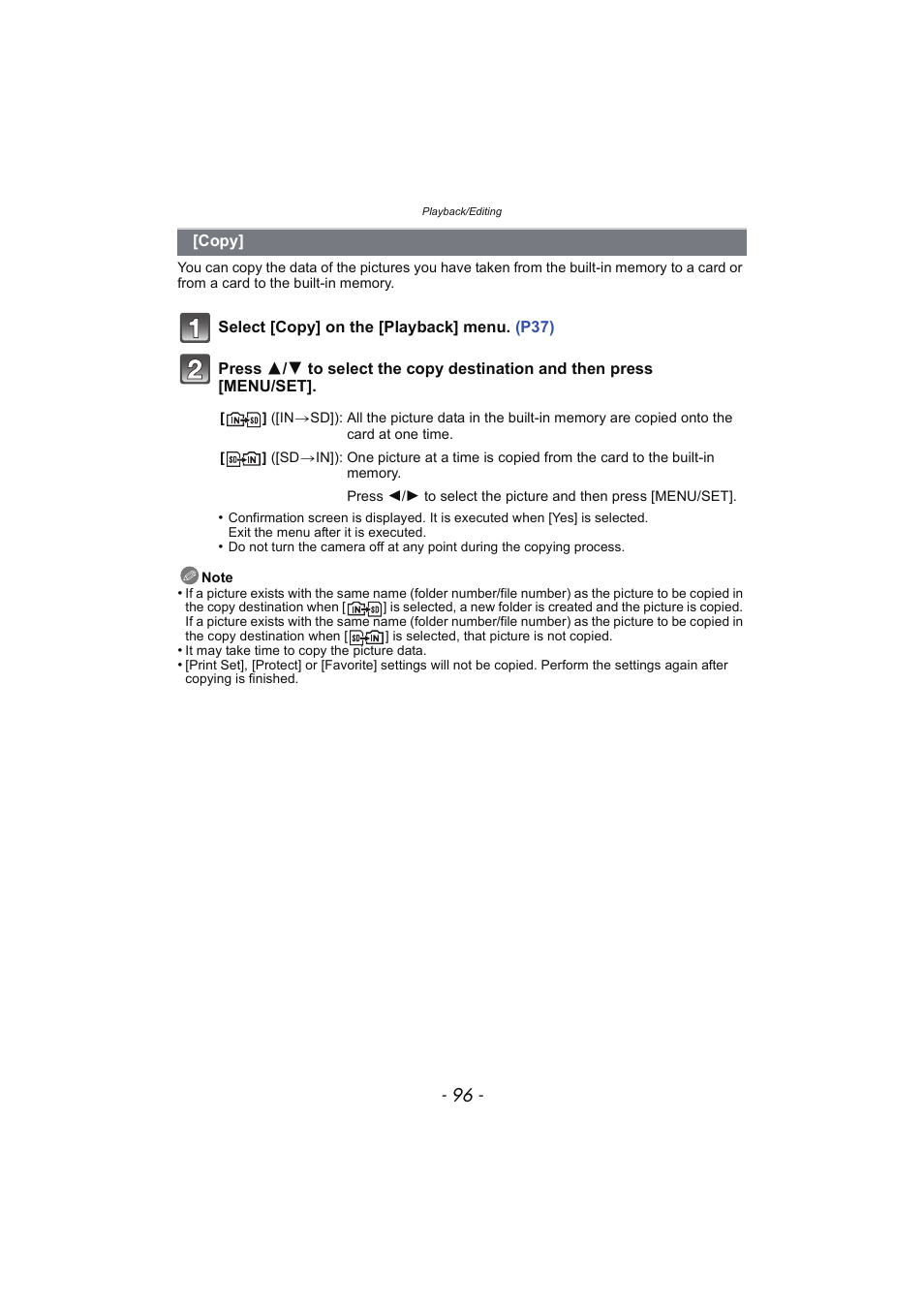 Copy, P96) | Panasonic DMC-SZ02 User Manual | Page 96 / 128