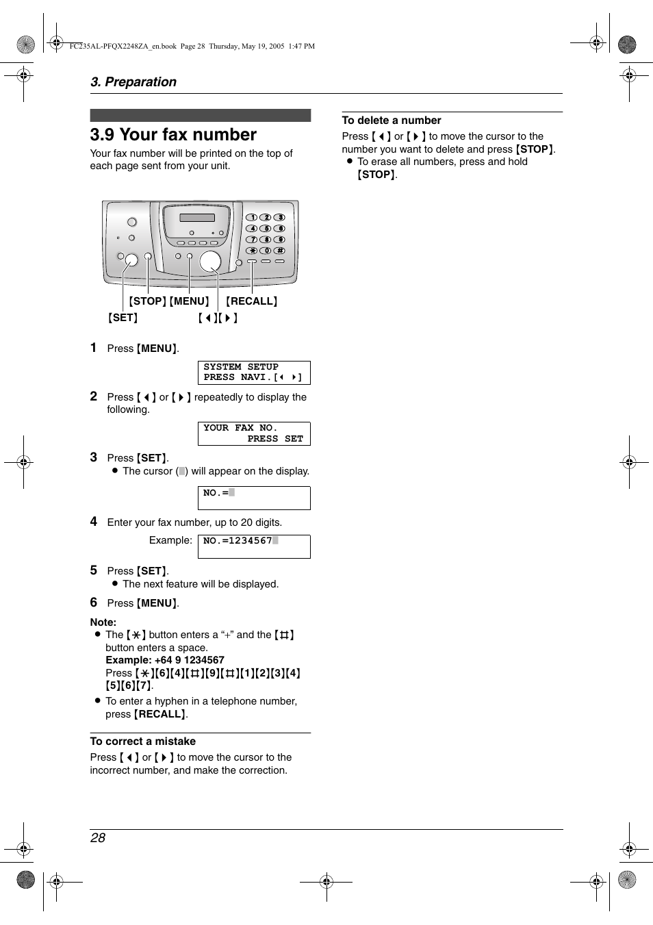 9 your fax number, Your fax number, 9 your fax number | Panasonic KX-FC231NZ User Manual | Page 30 / 114