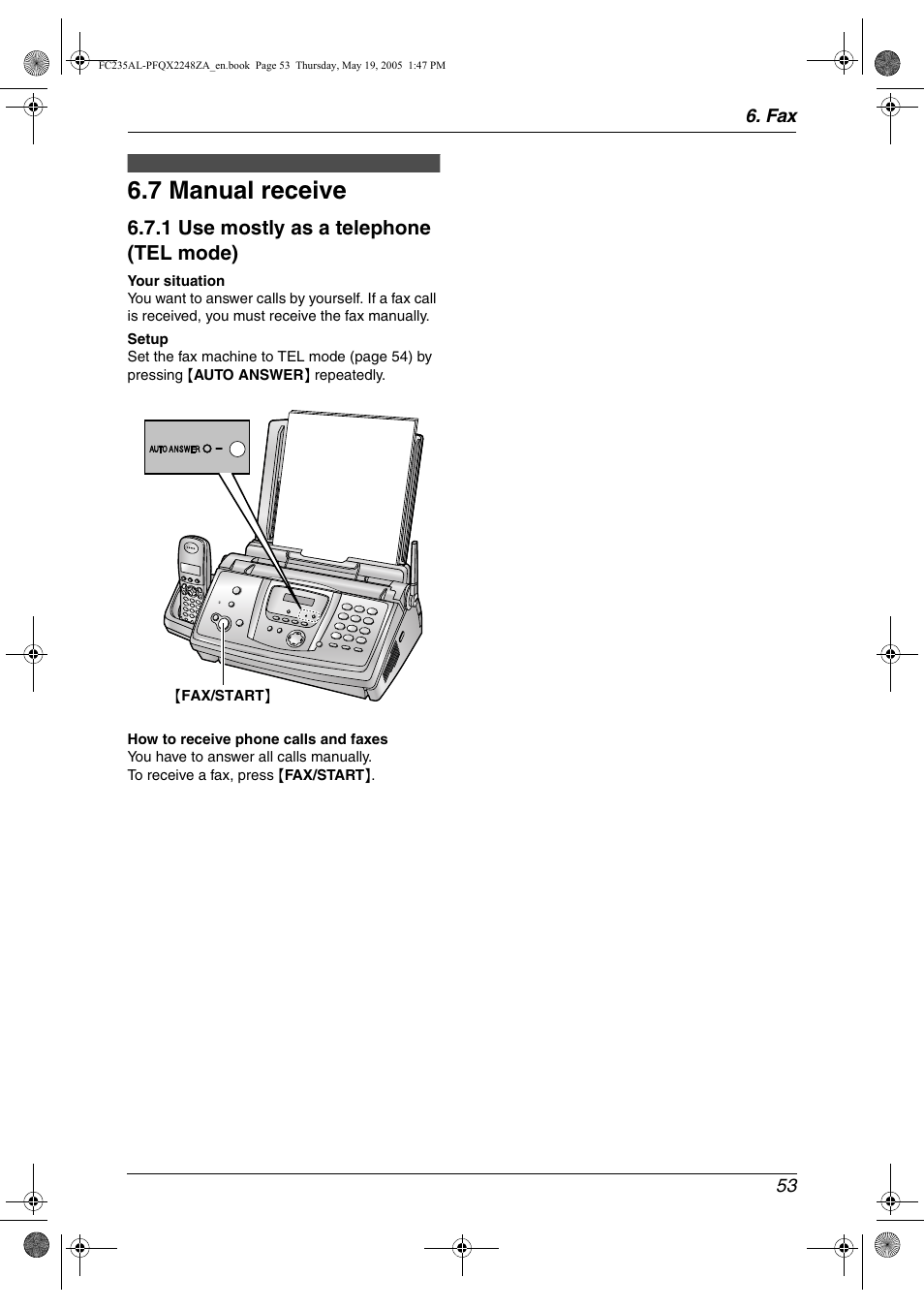 7 manual receive, Manual receive, 7 manual receive | Panasonic KX-FC231NZ User Manual | Page 55 / 114