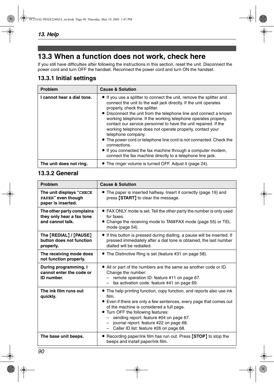 Troubleshooting, 3 when a function does not work, check here, When a function does not work, check | Here, 3 when a function does not work, check here, Help 90 | Panasonic KX-FC231NZ User Manual | Page 92 / 114