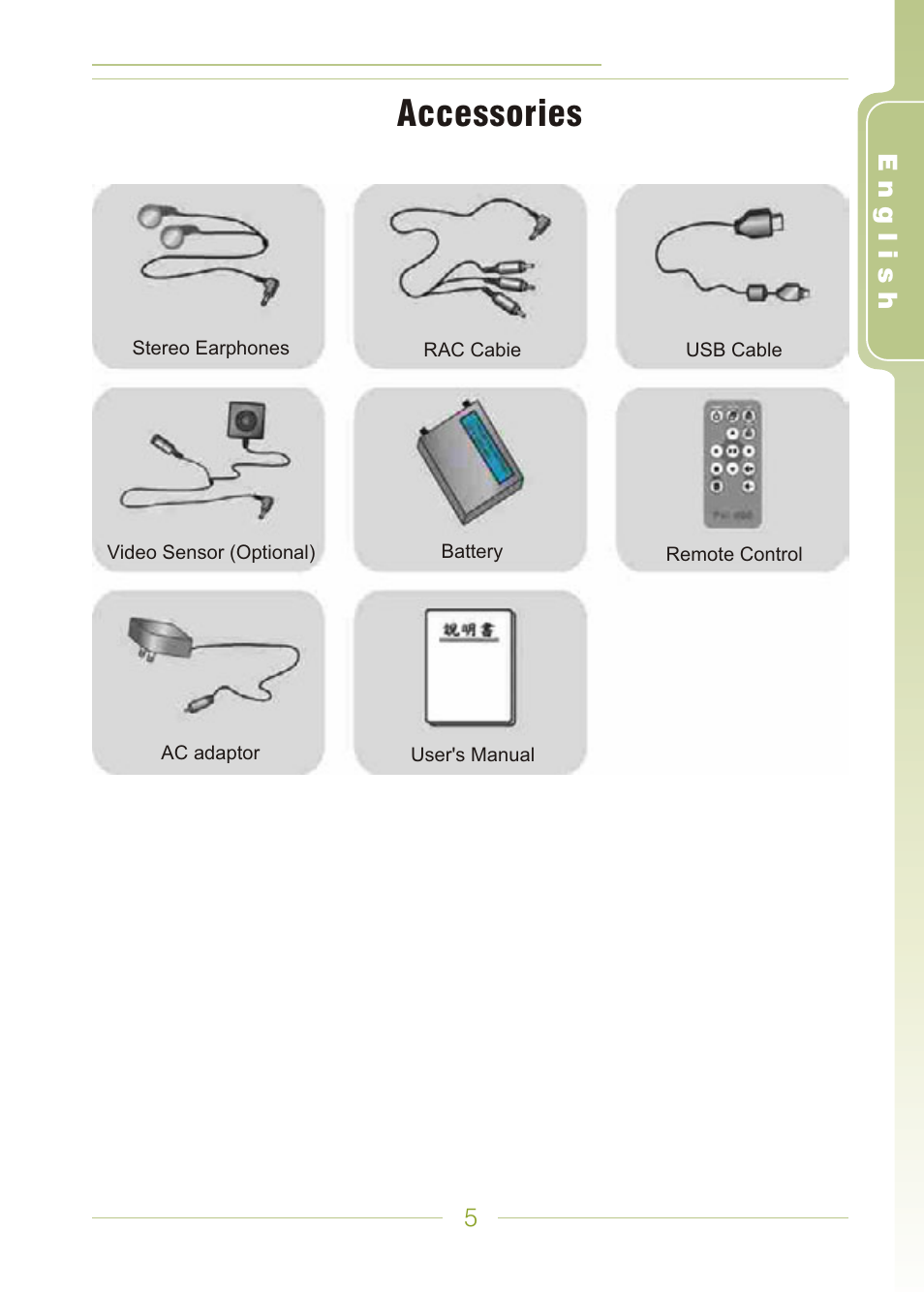 Accessories | Panasonic MDVR-12 User Manual | Page 5 / 38