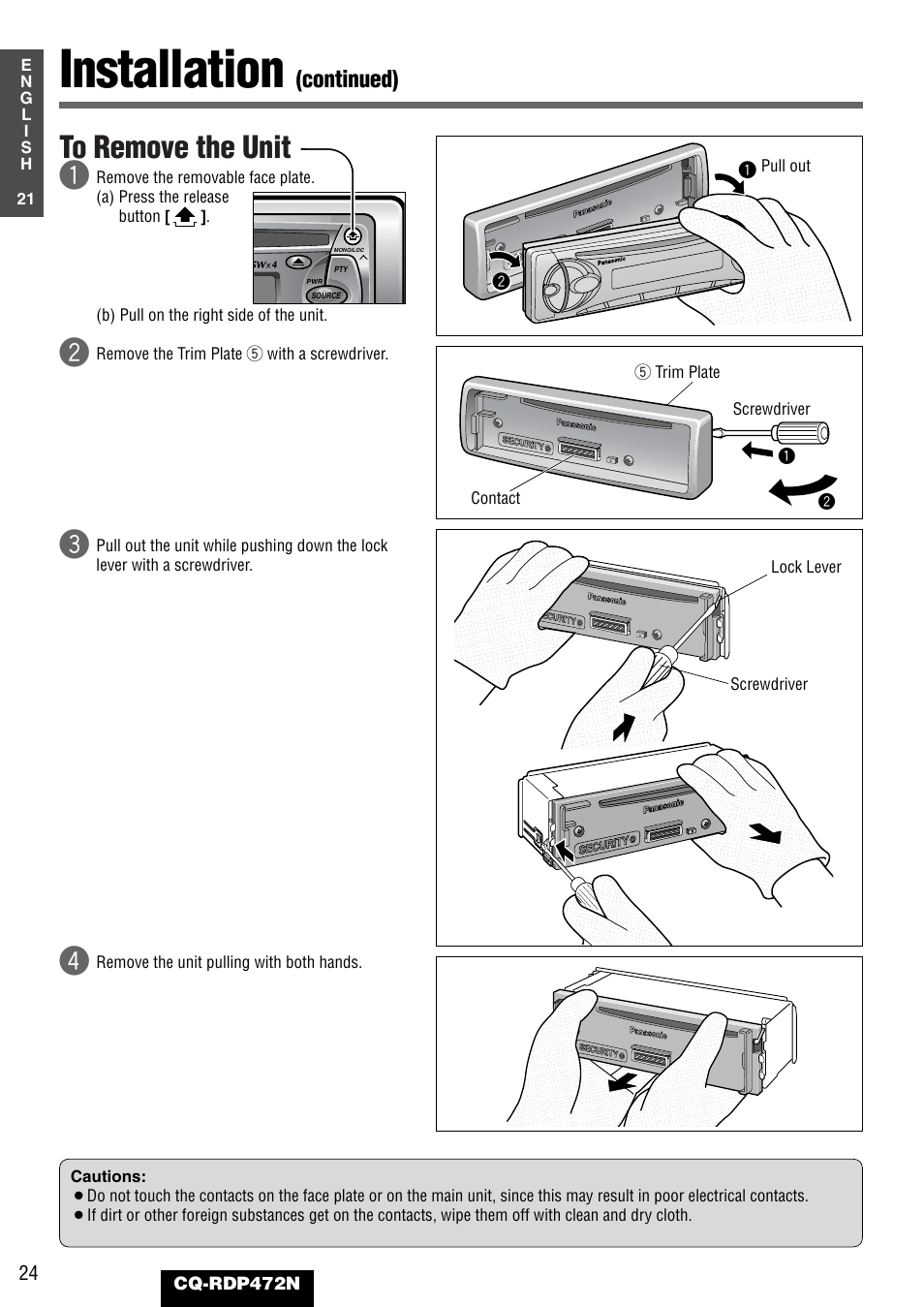 Installation, Continued) | Panasonic CQ-RDP472N User Manual | Page 24 / 36