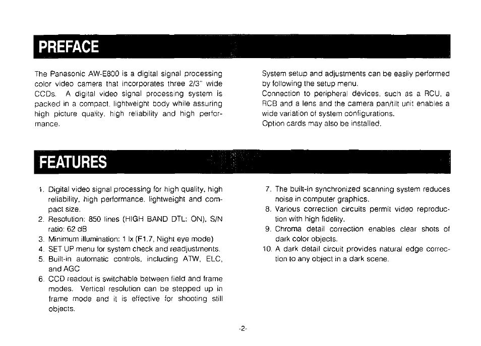 Preface, Features | Panasonic Convertible Camera AW-E800 User Manual | Page 4 / 56