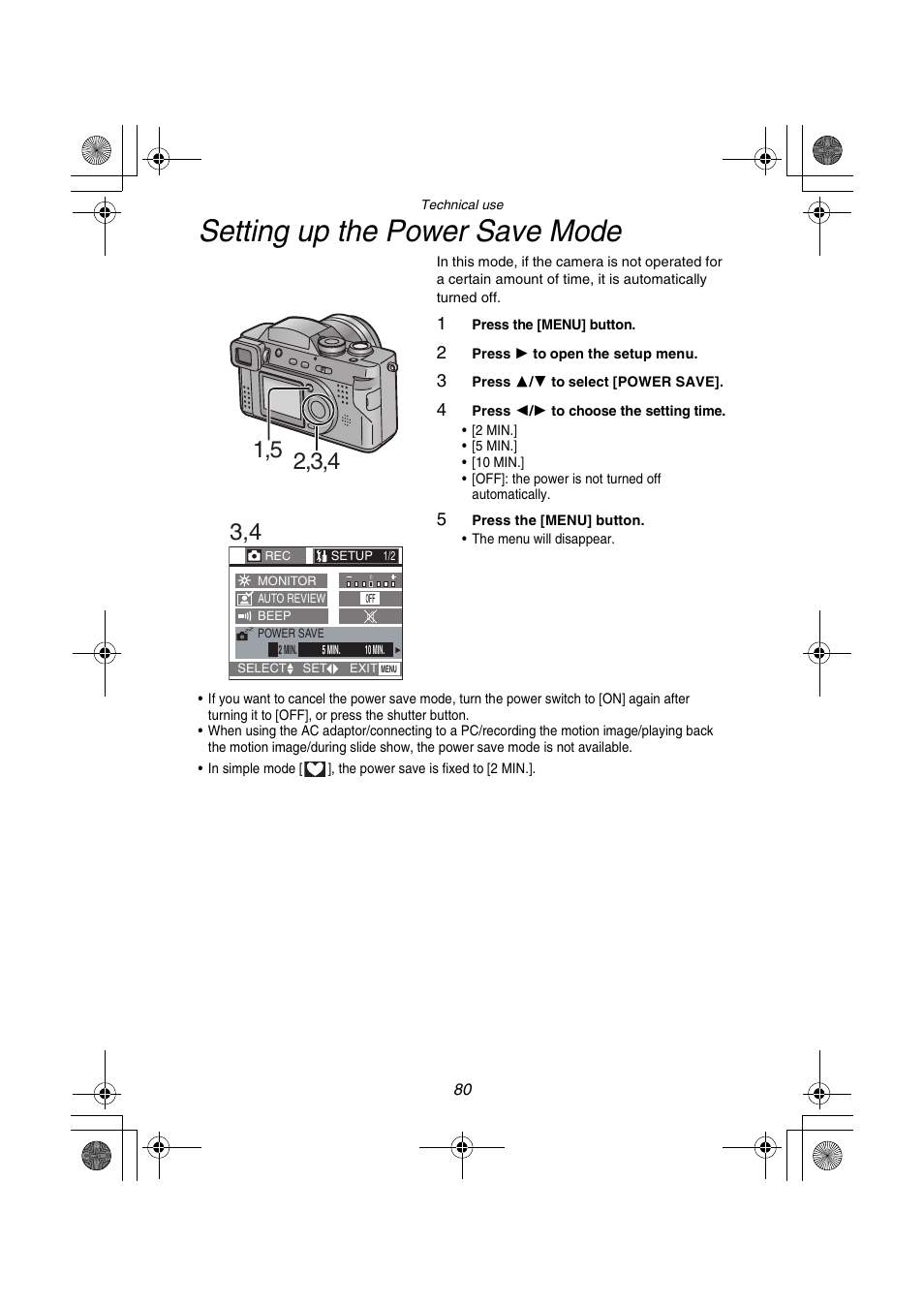 Setting up the power save mode | Panasonic DMC-FZ1PP User Manual | Page 80 / 108
