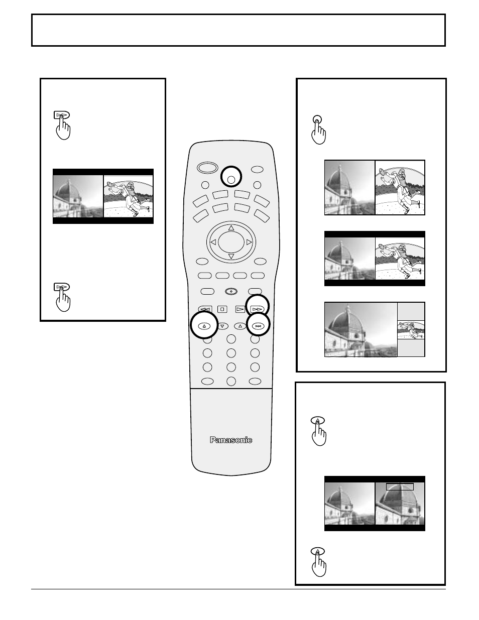 Split screen, Splitting the screen, Selecting the screen mode for split screen | Freezing pictures | Panasonic CT 34WX50 User Manual | Page 33 / 73