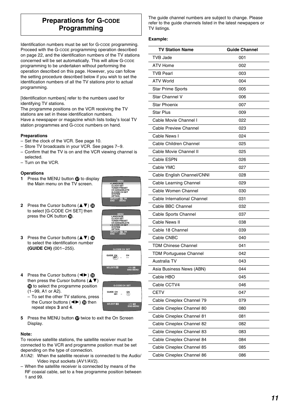 11 preparations for g, Programming, Code | Panasonic NV-FJ730 User Manual | Page 11 / 30