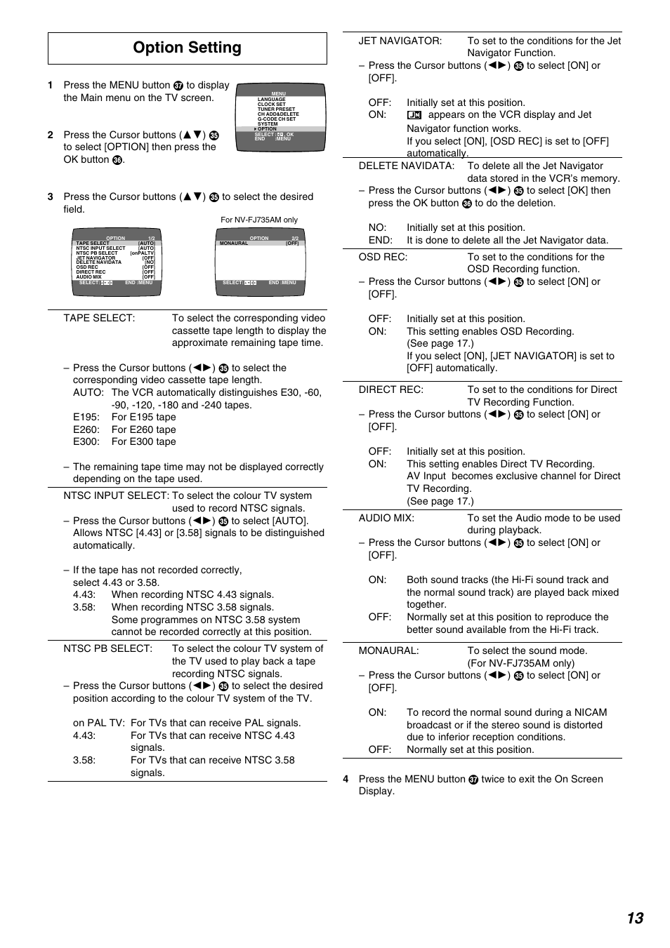 13 option setting | Panasonic NV-FJ730 User Manual | Page 13 / 30