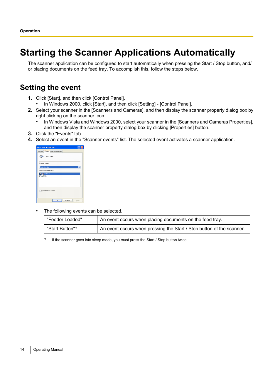 Starting the scanner applications automatically, Setting the event | Panasonic KV-S1045C User Manual | Page 14 / 51