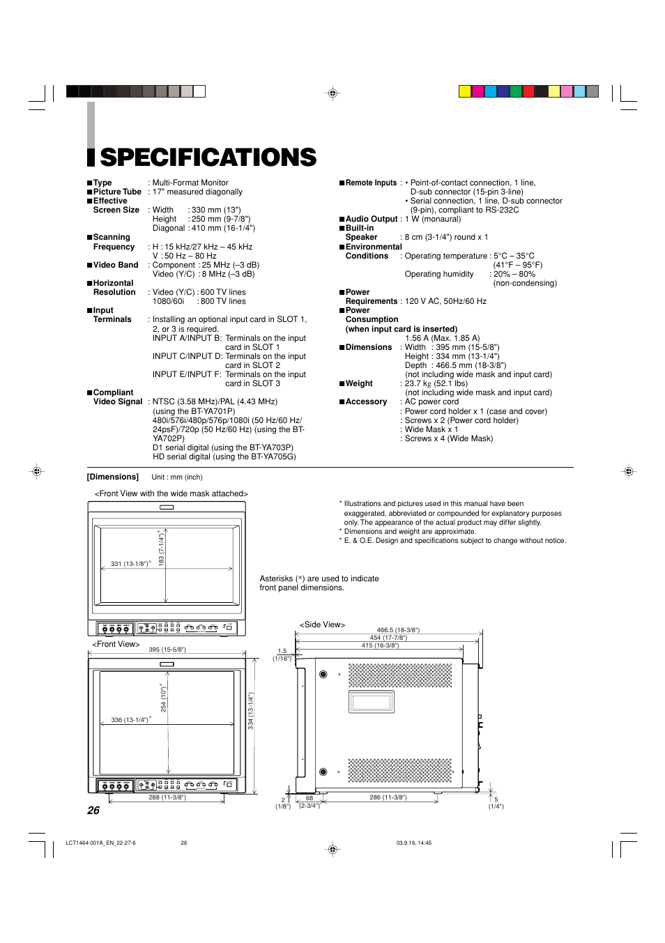 Specifications | Panasonic BT-H1700BP User Manual | Page 26 / 28