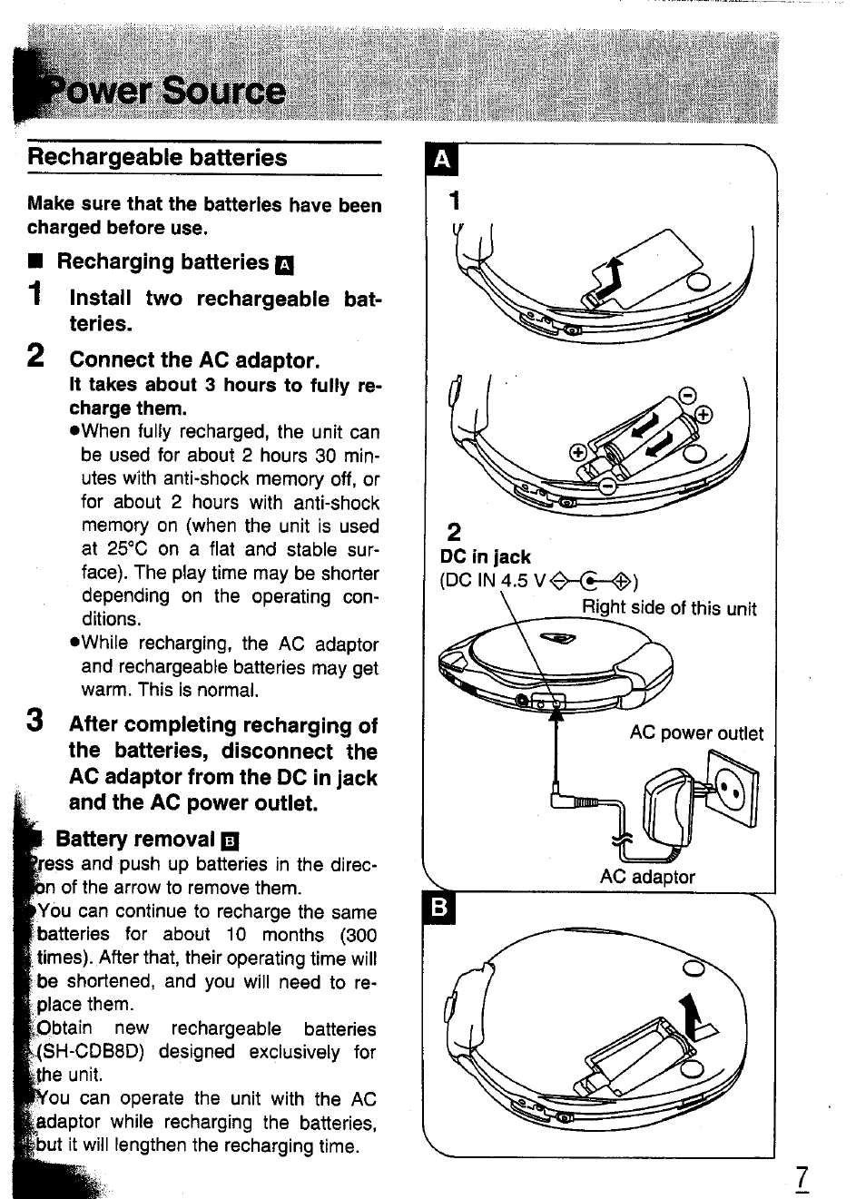Rechargeable batteries | Panasonic SL-XP570 User Manual | Page 7 / 31