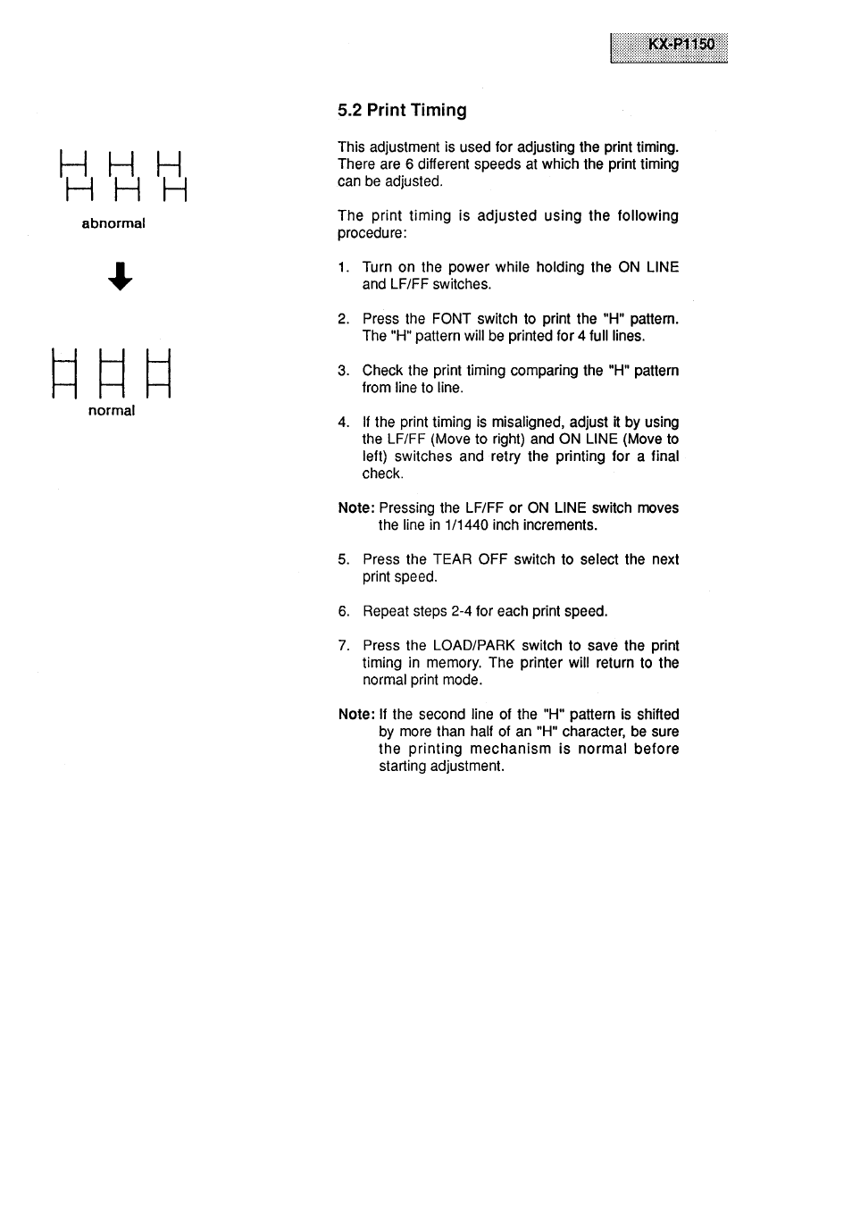 2 print timing, H h h | Panasonic KX-P1150 User Manual | Page 11 / 52