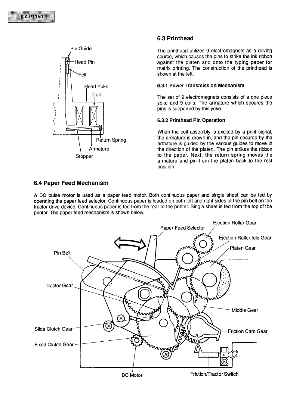 3 printhead, 4 paper feed mechanism | Panasonic KX-P1150 User Manual | Page 14 / 52